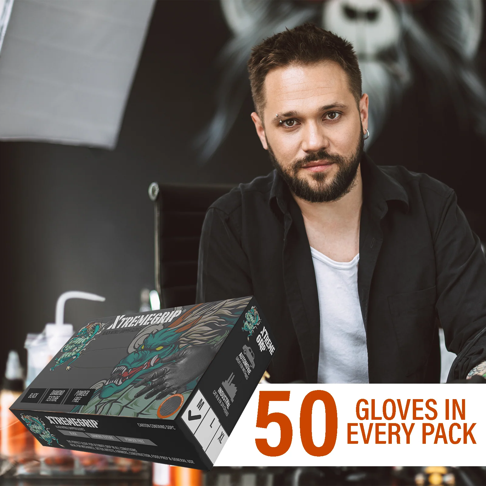 Xtremegrip Black Nitrile Gloves, Pack Of 50 Diamond Texture Grip Gloves - Image 7